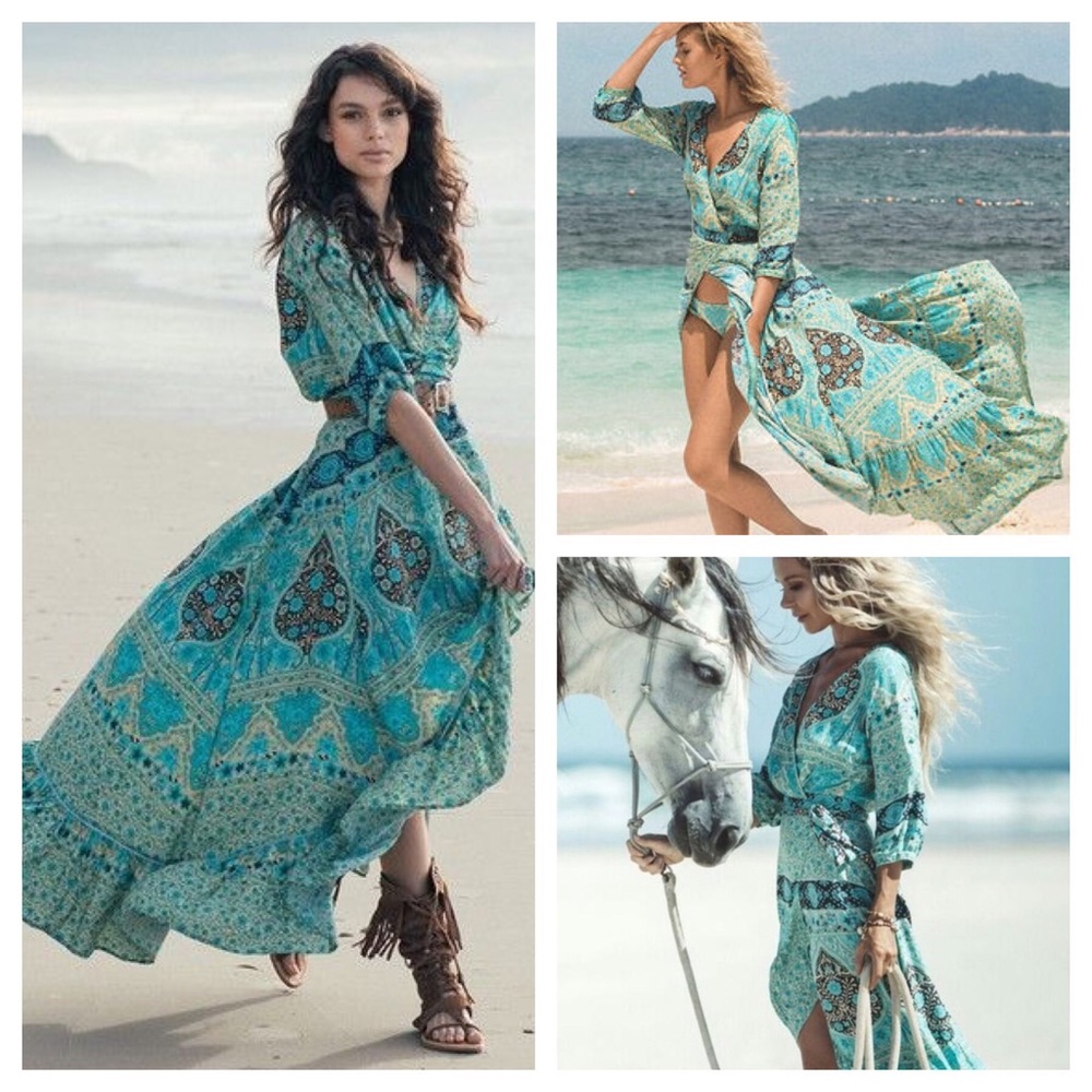 Spell Aloha Fox Wrap Dress in Mermaid 🧜‍♀️ - Picture 3 of 9